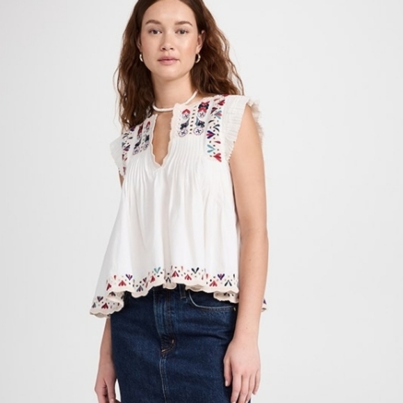 Sea New York Alicia Embroidery Flutter Sleeve Top XS - Picture 2 of 14